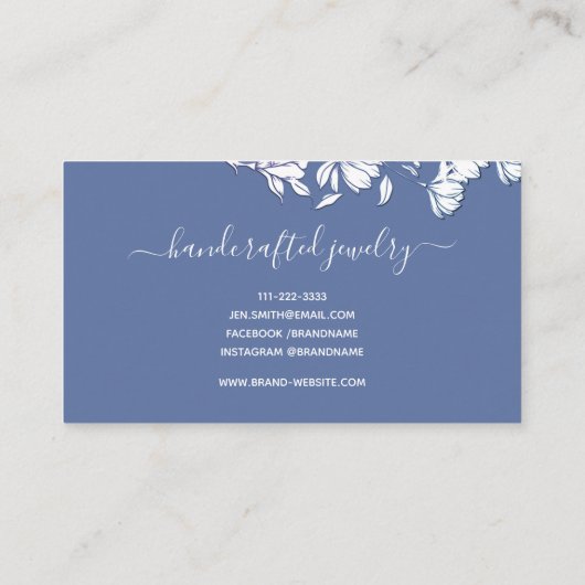 シンプルプレーンミュート青い花スケッチフローラシック 名刺 (裏面)