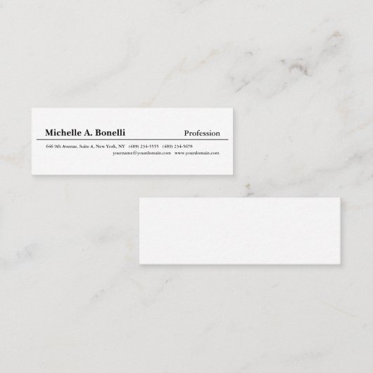 シンプルプレーン白黒ミニマモダンリスト スキニー名刺 (正面/裏面)