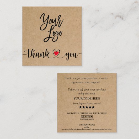 シンプルプロゴ感謝していを注文する際のクラフト スクエア名刺 (正面/裏面)