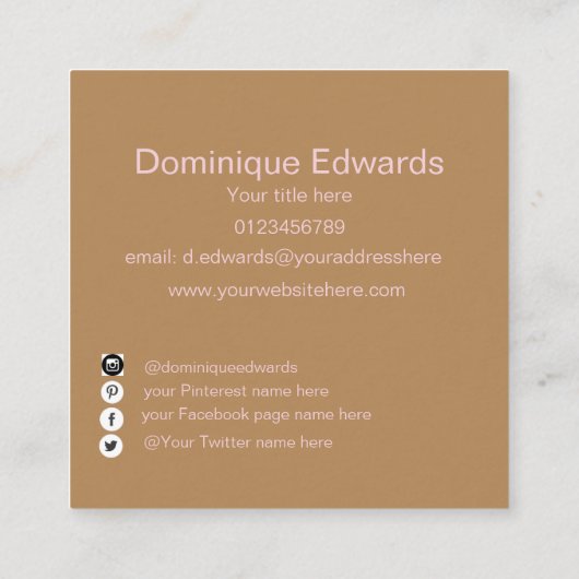 シンプルプロフェッショナルブエレガントルーソーシャルメディア スクエア名刺 (裏面)