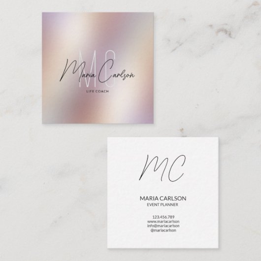 シンプルプロフェッショナルモダンモノグラム金属 スクエア名刺 (正面/裏面)