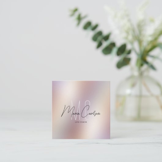 シンプルプロフェッショナルモダンモノグラム金属 スクエア名刺 (スタンド正面)