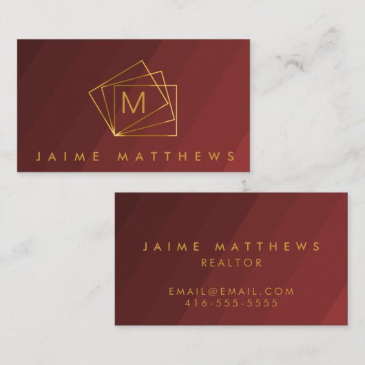 シンプルプロフェッショナルレッド·バーゴンディと金ゴールド 名刺 (正面/裏面)