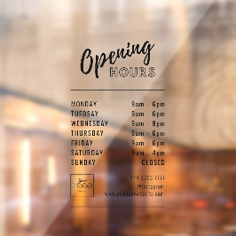 シンプルプロフェッショナル営業時間ブラックロゴ付き ウィンドウサイン