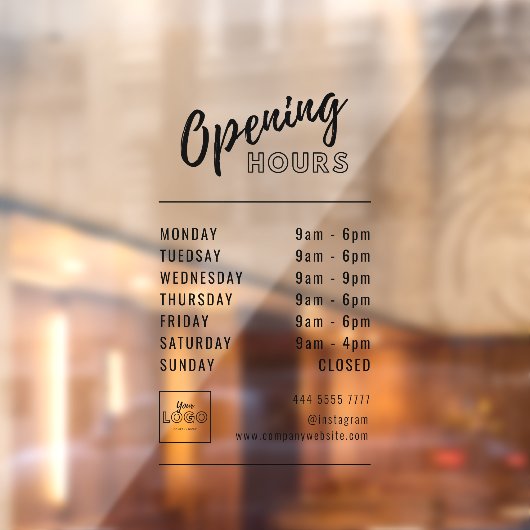 シンプルプロフェッショナル営業時間ブラックロゴ付き ウィンドウサイン (シート2)