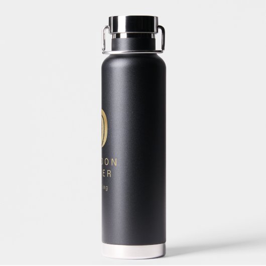 シンプルプロフェッショナル金ゴールドのロゴを黒で表示 ウォーターボトル (背面)
