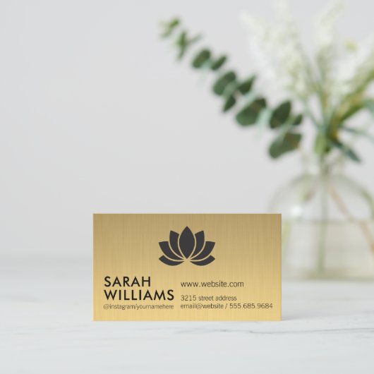 シンプルプロフェッショナル金ゴールドメタリックフローラアイコン 名刺 (スタンド正面)