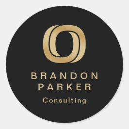 シンプルプロフェッショナル金ゴールドロゴの黒 ラウンドシール