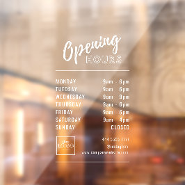 シンプルプロフェッショナル開館時間ホワイトとロゴ ウィンドウサイン