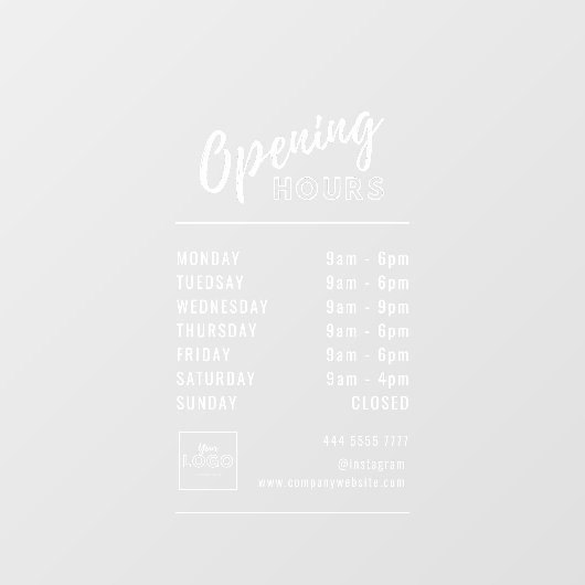 シンプルプロフェッショナル開館時間ホワイトとロゴ ウィンドウサイン (シート)