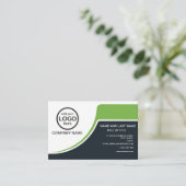 シンプルプロフェッショナル　2色　ロゴ追加　グリーン 名刺 (スタンド正面)