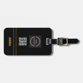 シンプルプロフェッショナルQRコードおよびロゴ金ゴールドとブラック ラゲッジタグ (正面横)
