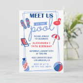 シンプルプールパーティー74歳の誕生日招待状 招待状 (スタンド正面)