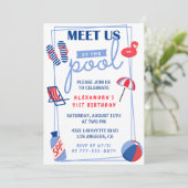 シンプルプールパーティー91歳の誕生日招待状 招待状 (スタンド正面)