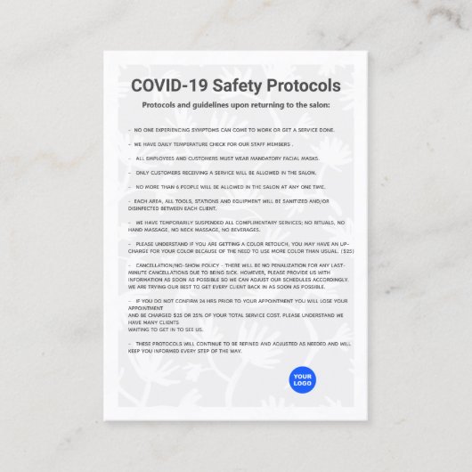 シンプルヘアサロンCOVID19 Safety Protocol 名刺 (正面)