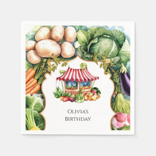 シンプルベジス農家市場誕生日 スタンダードカクテルナプキン (正面)