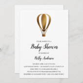 シンプルベビシャワースムーズ金ゴールドホットエアバルーン 招待状 (正面/裏面)