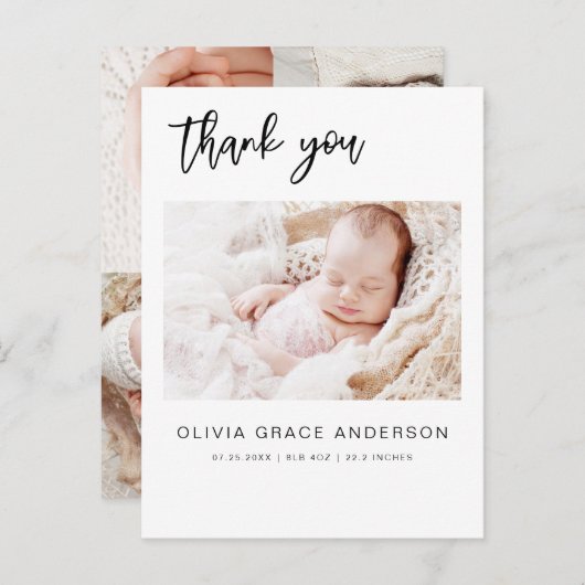 シンプルベビーありがとうエレガントPhoto Collage 案内ポストカード (正面/裏面)