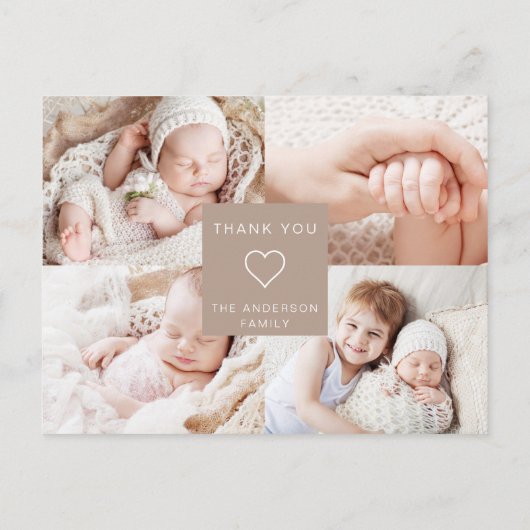 シンプルベビーありがとうエレガントPhoto Collage 案内ポストカード (裏面)
