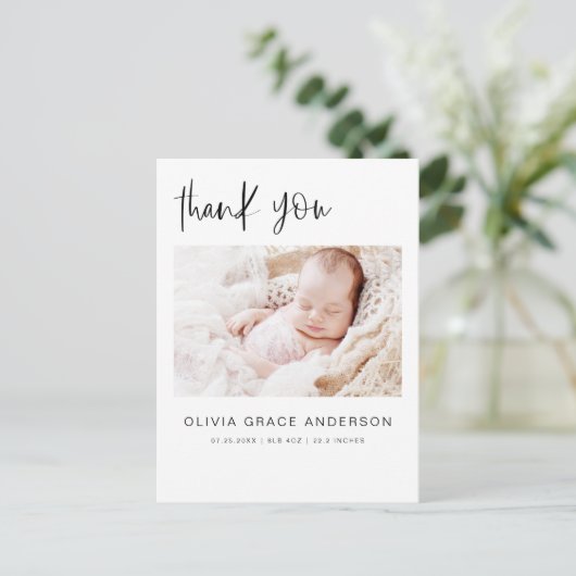 シンプルベビーありがとうエレガントPhoto Collage Announ 案内ポストカード (スタンド正面)