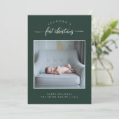 シンプルベビーの初めてのクリスマス独身のフォトグリーン シーズンカード (スタンド正面)