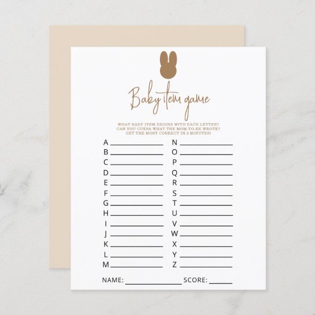 シンプルベビーアイテムのゲーム。赤ちゃんシャワーゲーム (正面/裏面)