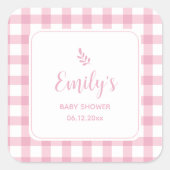 シンプルベビーエレガントピンクジンガムガールベビーシャワー スクエアシール (正面)