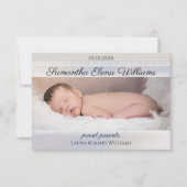 シンプルベビーエレガント写真の誕生発表 サンキューカード (正面)