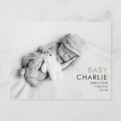 シンプルベビーエレガント写真の誕生発表 ポストカード (正面)