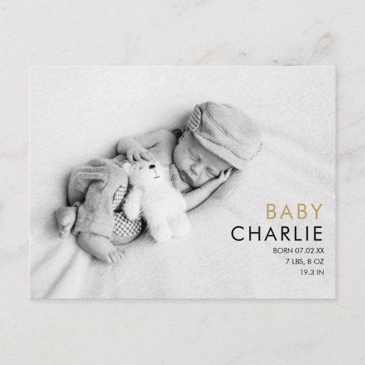 シンプルベビーエレガント写真の誕生発表 ポストカード (正面)