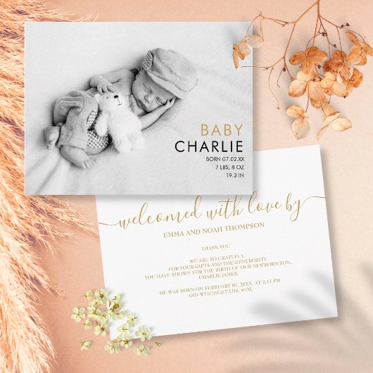 シンプルベビーエレガント写真の誕生発表 ポストカード