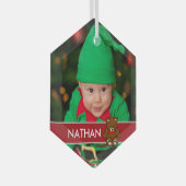シンプルベビーカスタム写真クリスマスパーソナライズされた ガラスオーナメント (正面右)