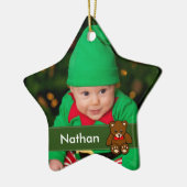 シンプルベビーカスタム写真クリスマス セラミックオーナメント (左)