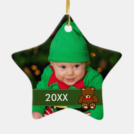 シンプルベビーカスタム写真クリスマス セラミックオーナメント (裏面)