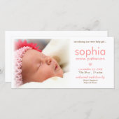 シンプルベビーガール写真誕生発表 案内状 (正面/裏面)