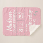 シンプルベビーガール誕生インフォメーションピンクグレー シェルパブランケット (正面(横))