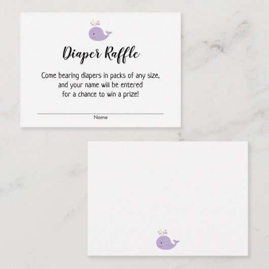 シンプルベビーシャワーおむつラッフルチケットクジラ エンクロージャーカード (正面/裏面)
