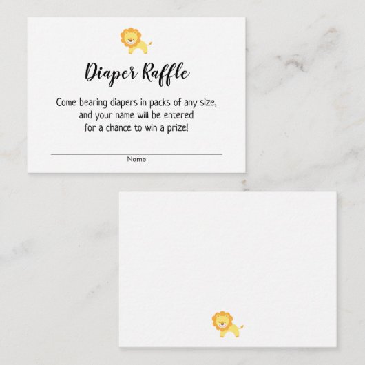 シンプルベビーシャワーおむつラッフルチケット付/ライオン エンクロージャーカード (正面/裏面)
