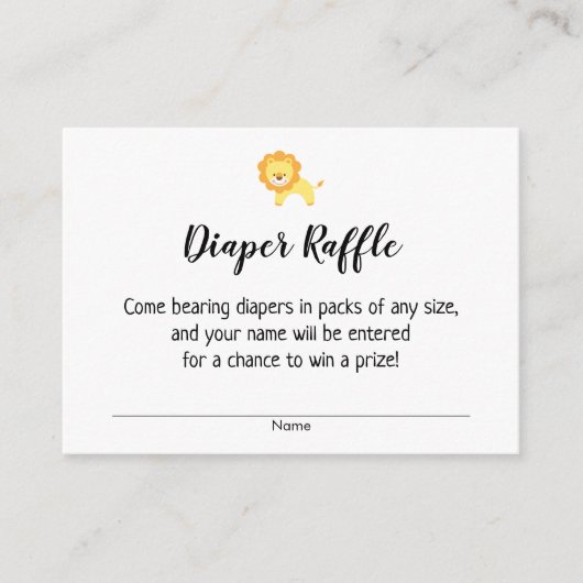 シンプルベビーシャワーおむつラッフルチケット付/ライオン エンクロージャーカード (正面)