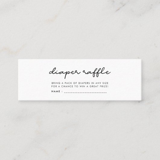 シンプルベビーシャワーおむつラッフルチケット スキニー名刺 (正面)