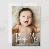 シンプルベビーフォトモダン誕生手書き サンキューカード (正面)