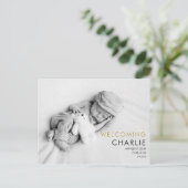 シンプルベビーフォトモダン金ゴールドラブハート誕生 案内ポストカード (スタンド正面)