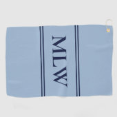シンプルベビーブルーとダークブルーモノグラムテンプレート ゴルフタオル (横)