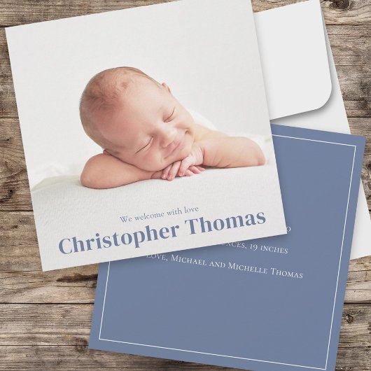 シンプルベビーブルーミニマルミニマルスクラシックキュート 案内状