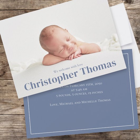 シンプルベビーブルーミニマルミニマルスクラシックキュート 案内状