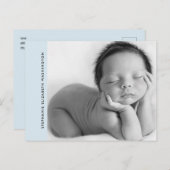 シンプルベビーブルー誕生B/W写真アナウンス 案内ポストカード (正面/裏面)
