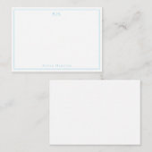 シンプルベビーブルー2モノグラムミニマル名縁ど ノートカード (正面/裏面)