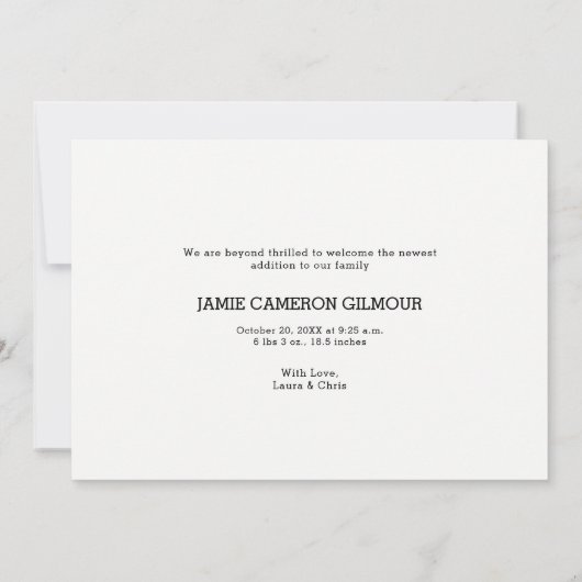 シンプルベビーミニマル写真の紹介 招待状 (裏面)