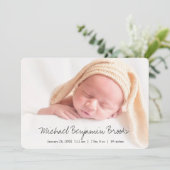 シンプルベビーモダン写真の誕生発表 案内状 (スタンド正面)