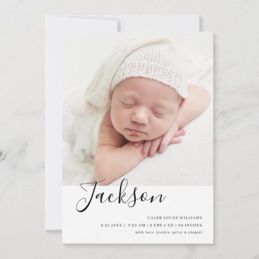 シンプルベビーモダン写真の誕生発表 案内状 (正面)
